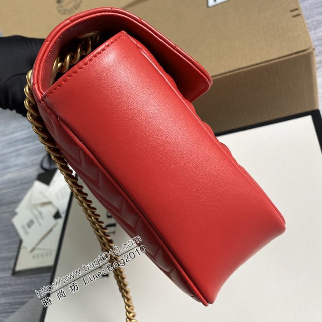 Gucci新款紅色原廠皮包包 古馳GG Marmont系列女包 Gucci鏈條單肩斜挎包 443496  ydg3139